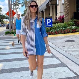 NWT Blue & White Striped Colorblock Shirt Dress / Tunic